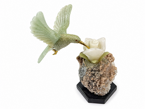 Colibrí en Piedra Natural Aguamarina de Brasil