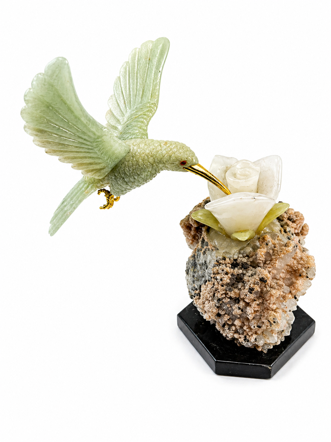 Colibrí en Piedra Natural Aguamarina de Brasil